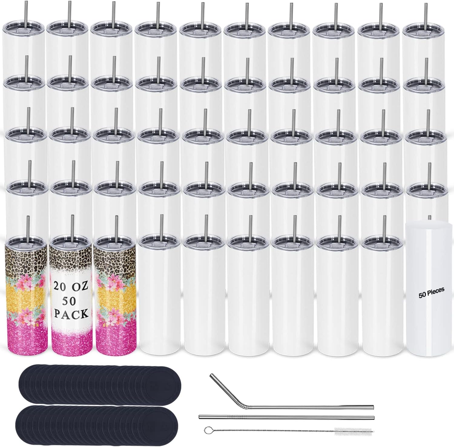 Tumbler 20Oz White - 50er-Pack Sublimationsbecher Bulk 20oz Skinny Straight,