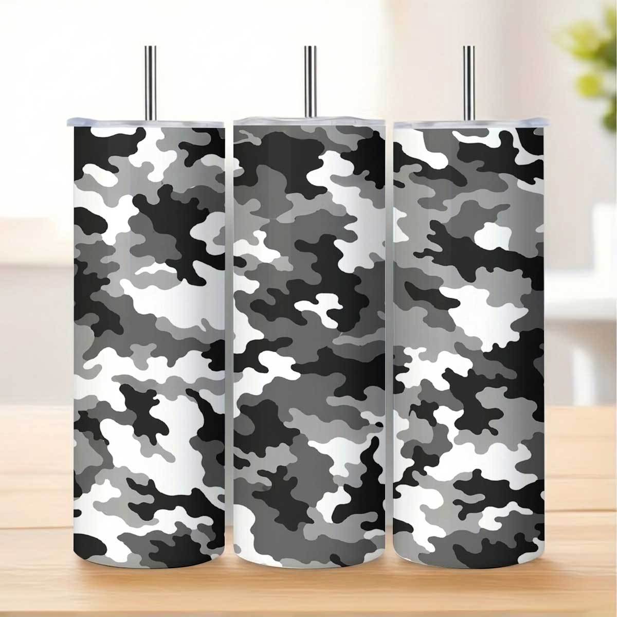 Tumbler 20Oz White - 1 Stück 20Oz Grau-Schwarz-Weiß Camouflage-Muster Edelstahl